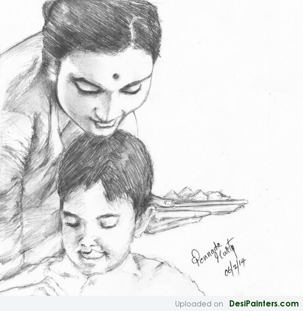 Pencil Sketch Of Mother's Love