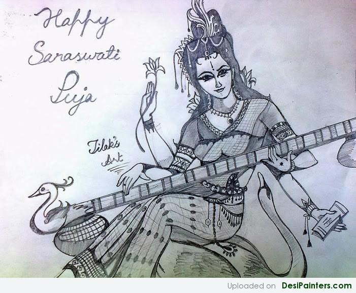 DEVI SARASWATI // 🙏. . .Pencil Drawing on Paper . .#saraswatidrawing  #devisaraswati #masaraswati #saraswatipujo #saraswatipuja… | Instagram