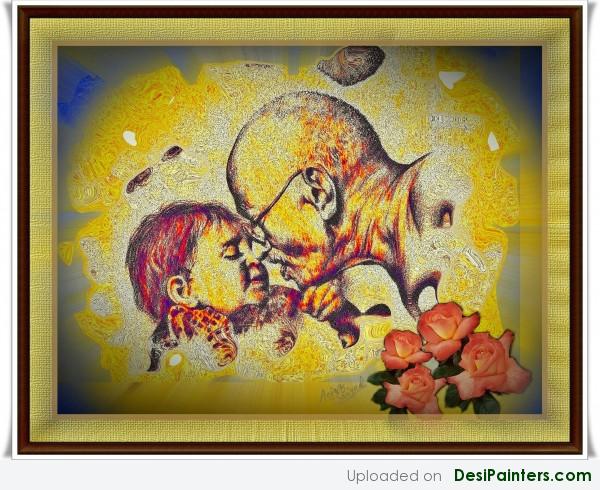 Painting Of Gandhi Ji and A Kid - DesiPainters.com