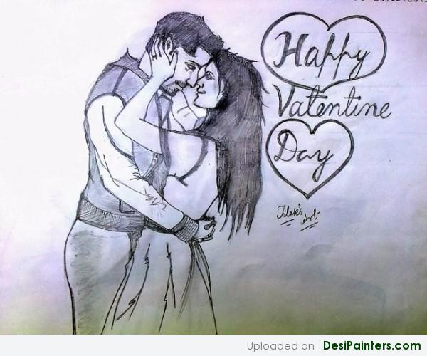 Pencil Sketch Of A Couple On Valentine Day