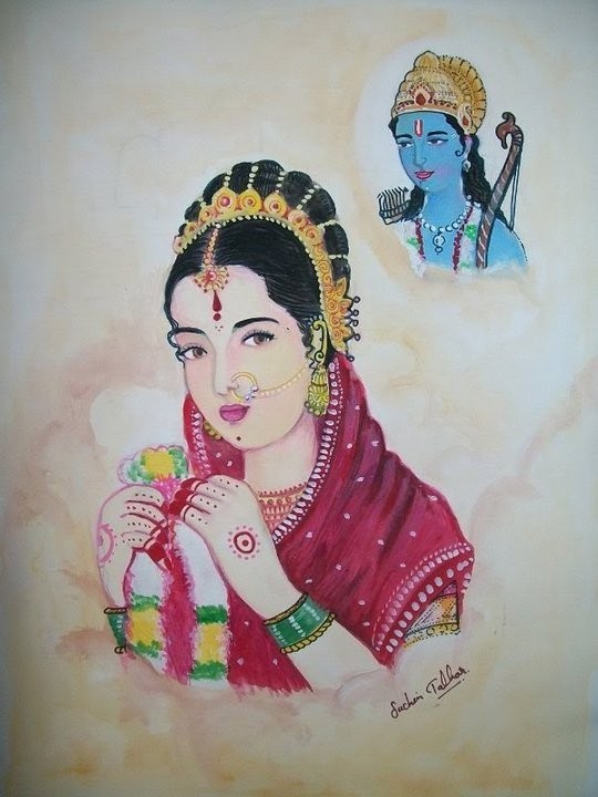 Watercolor Painting Of Sita and Ram - DesiPainters.com