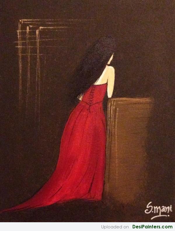 Painting Of A Lady in Red Dress - DesiPainters.com