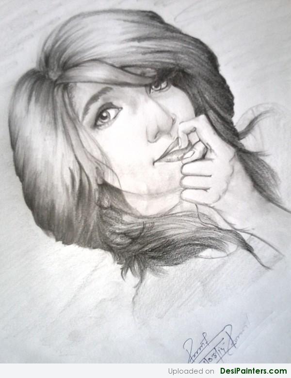 Pencil Sketch Of A Sweet Girl - DesiPainters.com