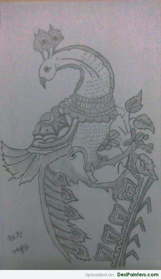 Pencil Sketch Of Peacock By Megha - DesiPainters.com