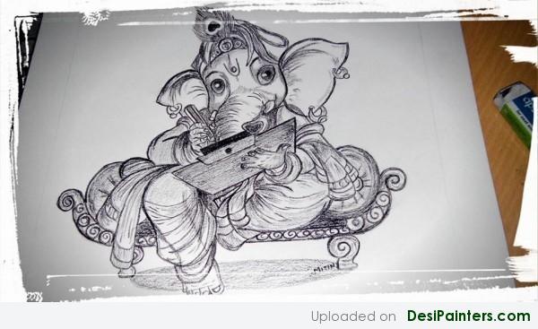 Pencil Sketch Of Ganesha - DesiPainters.com