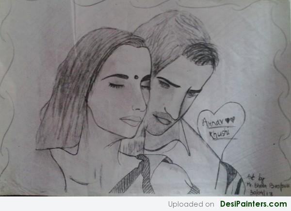 Pencil Sketch Of A Love Couple - DesiPainters.com