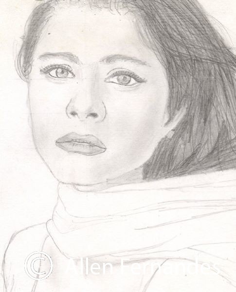 Pencil Sketch Of Actress Kajol - DesiPainters.com