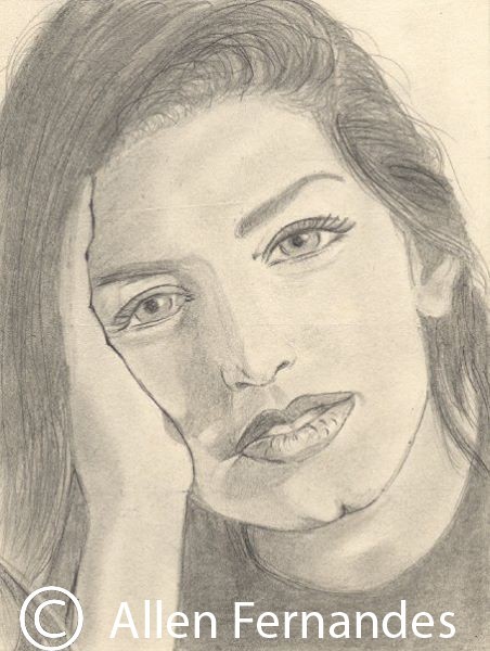 Pencil Sketch Of Actress Sonali Bendre - DesiPainters.com