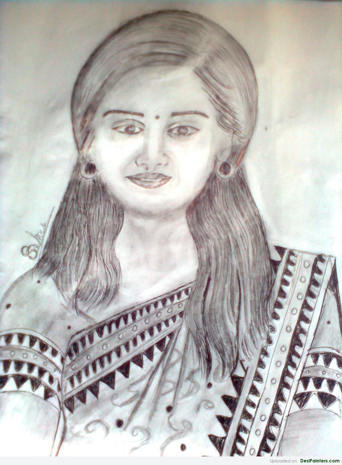 Female Indian Pencil Drawing