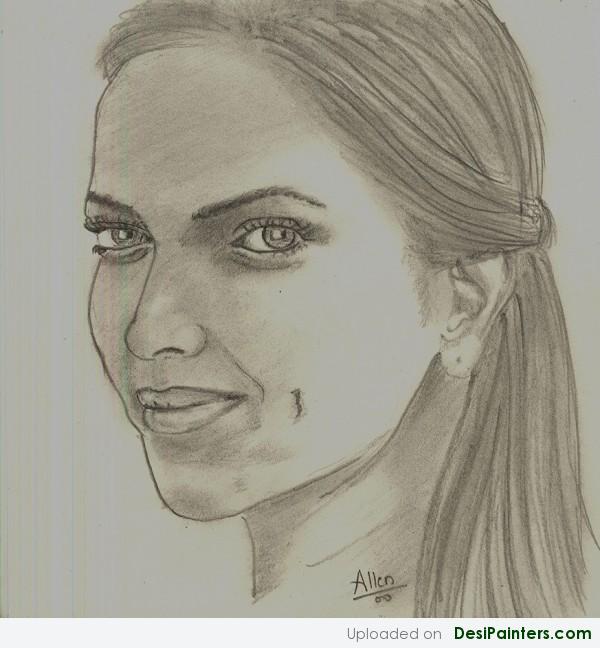 Pencil Sketch Of Deepika Padukone - DesiPainters.com