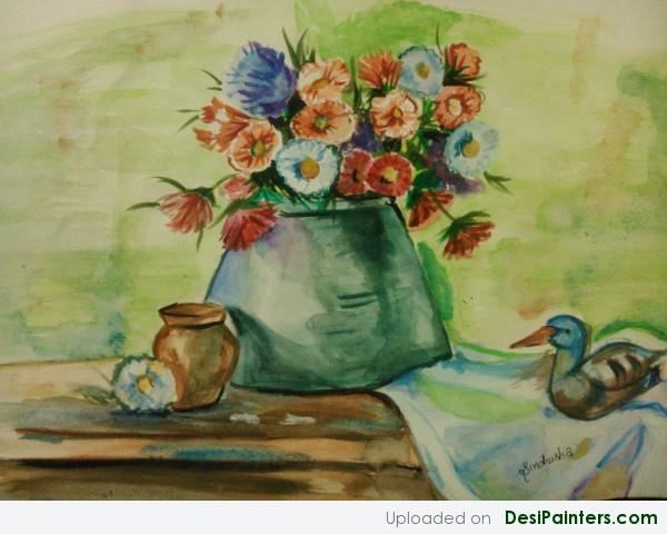Watercolor Painting Of Flower Pots - DesiPainters.com