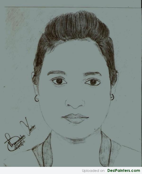 Charcoal Sketch Of A Beautiful Lady - DesiPainters.com