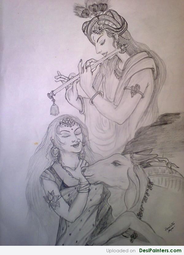 Pencil Sketch Of Radha-Krishna - DesiPainters.com