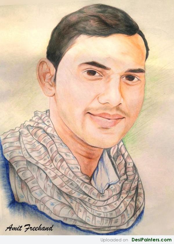 Pencil Sketch Painting Of Friend Karnail - DesiPainters.com