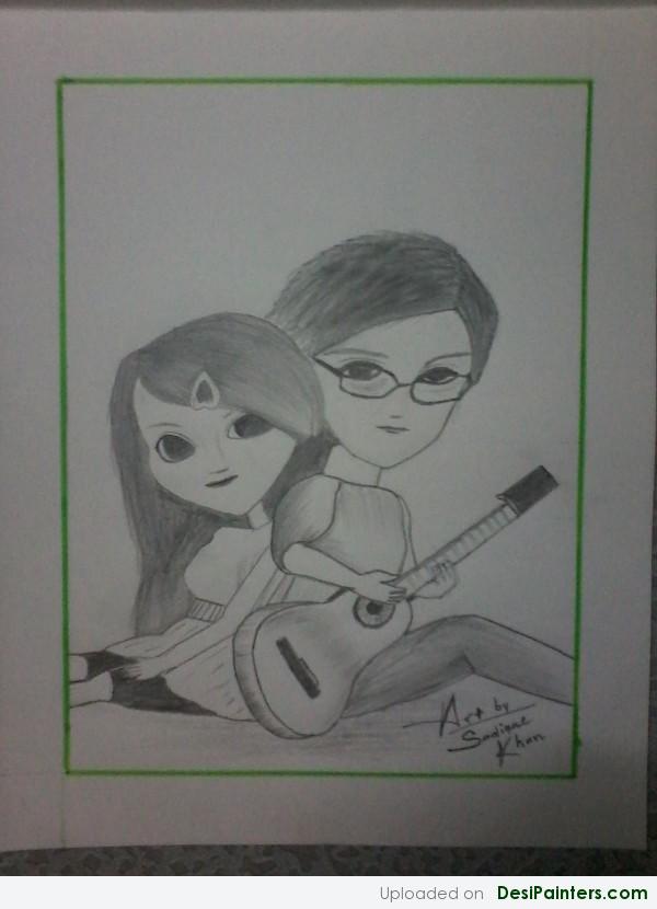 Sketch Of A Boy and Girl With Guitar - DesiPainters.com