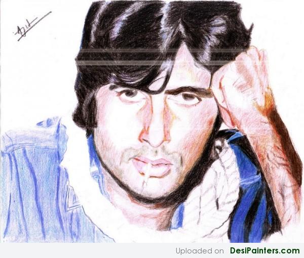 Pencil Colors Painting Of Amitabh Bachchan
