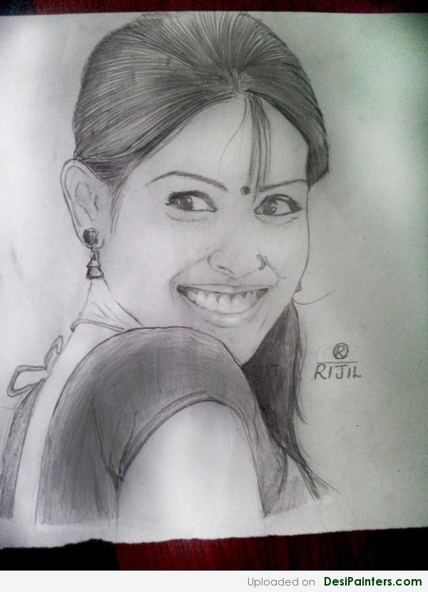 Pencil Sketch Of Actress Genilia - DesiPainters.com