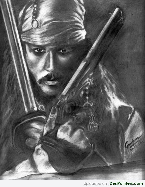 Charcoal Sketch Of Captain Jack Sparrow - DesiPainters.com