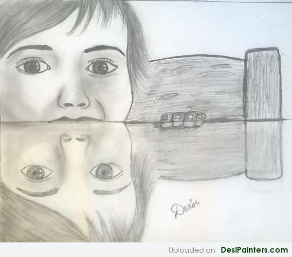 Sketch Of Cute Baby With Its Mirror Image - DesiPainters.com
