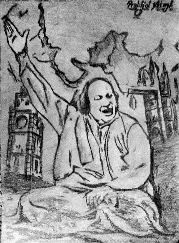 Charcoal Sketch Of Ustad Nusrat Fateh Ali Khan Ji - DesiPainters.com