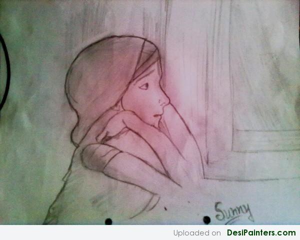 Sketch Of A Girl In Front Of Mirror