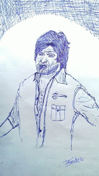 Ink Painting Of Amitabh As Angry Young Man - DesiPainters.com