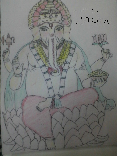 Pencil Colors Painting Of Lord Ganesha
