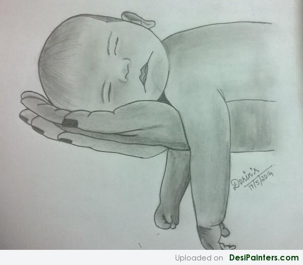 Pencil Sketch Of A Sleeping Baby - DesiPainters.com