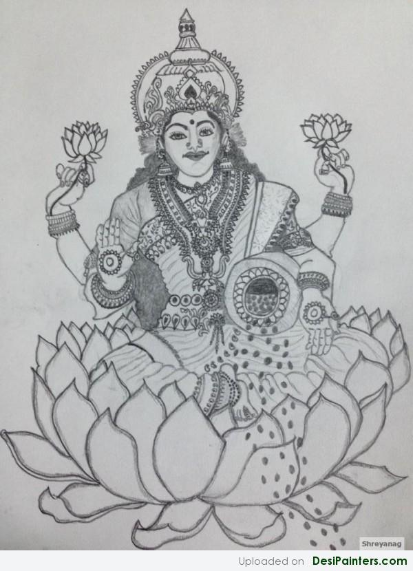 Sketch Of Goddess Lakshmi - DesiPainters.com