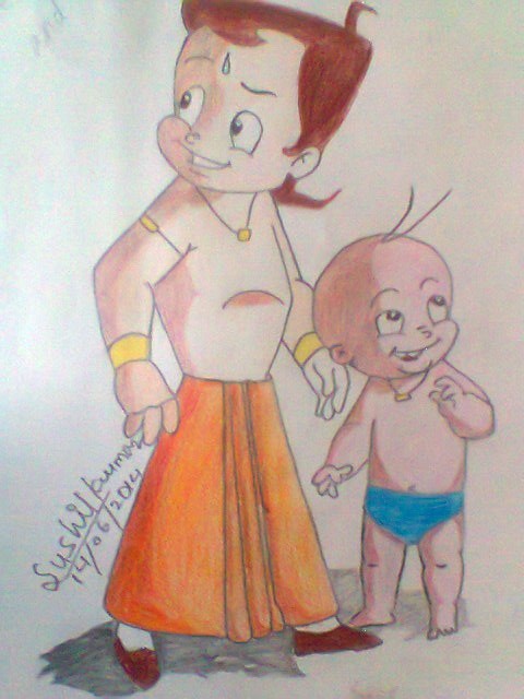 Pencil Colors Of Chhota Bheem and Raju - DesiPainters.com