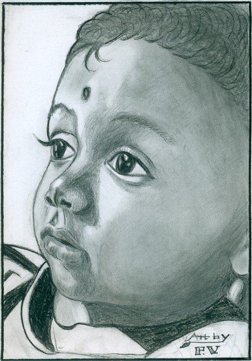 Pencil Sketch Of A Sweet Baby - DesiPainters.com