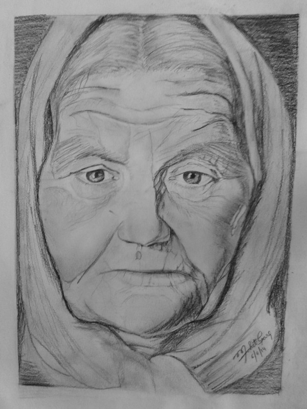 Pencil Sketch Of An Old Lady - DesiPainters.com