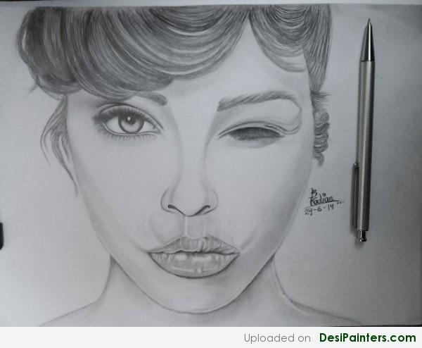 Pencil Sketch Of A Winking Girl - DesiPainters.com
