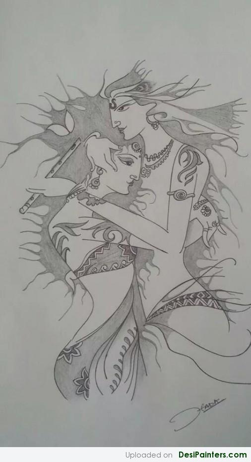 Pencil sketch of radha krishna