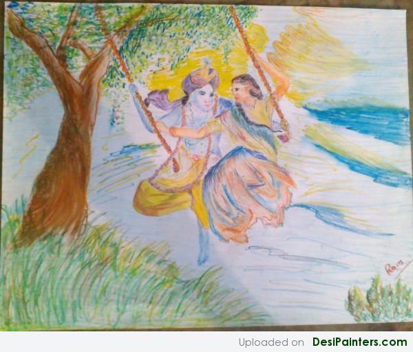 Pencil Colors Painting Of Radha krishan