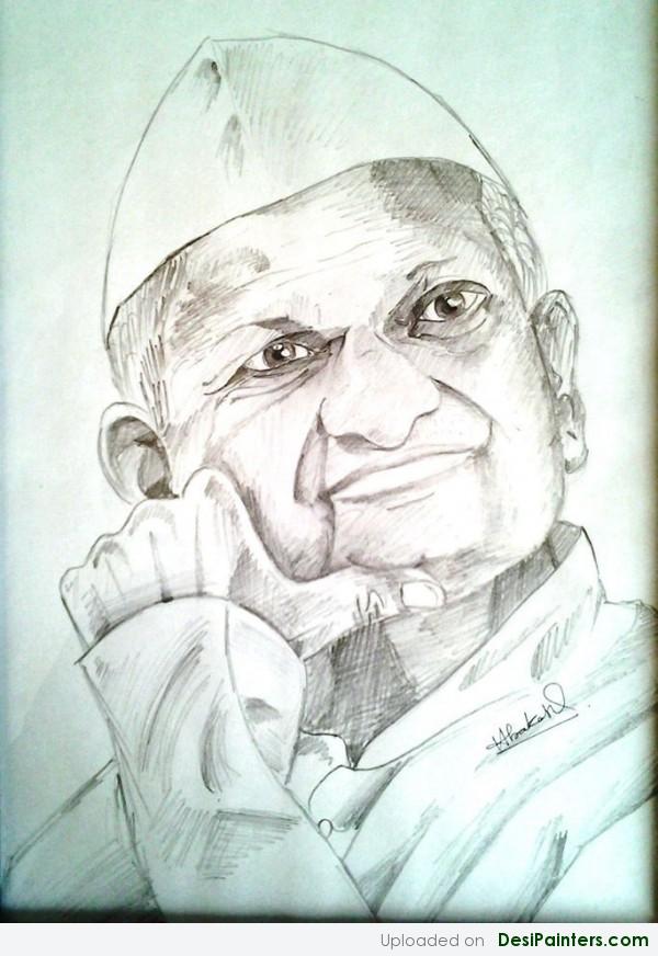Pencil Sketch Of Anna Hazare - DesiPainters.com