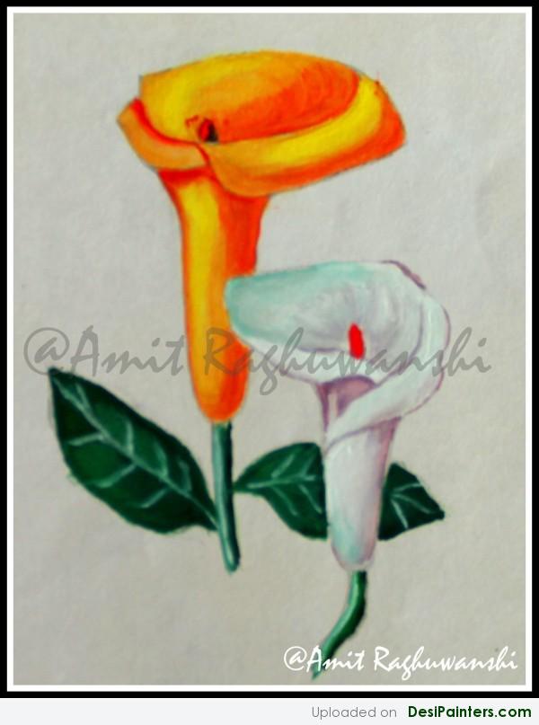 Watercolor Painting Of “KAUMUDI” Flowers - DesiPainters.com
