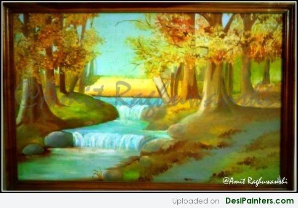 Painting Of A Forest By Amit