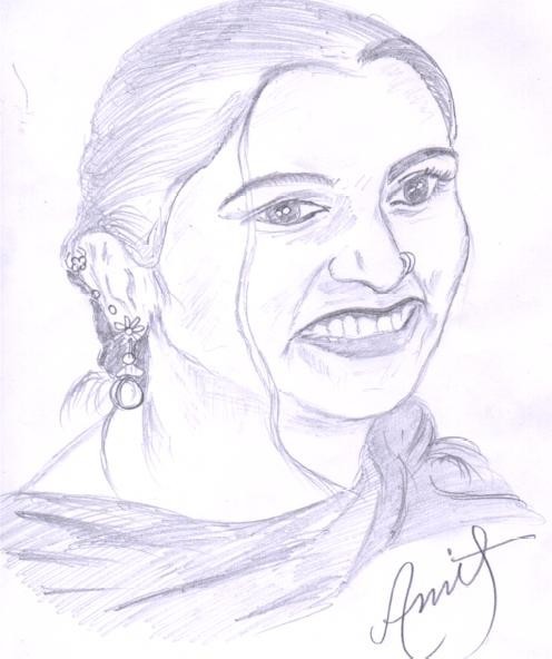 Sketch Of Tennis Star Saniya Mirza - DesiPainters.com