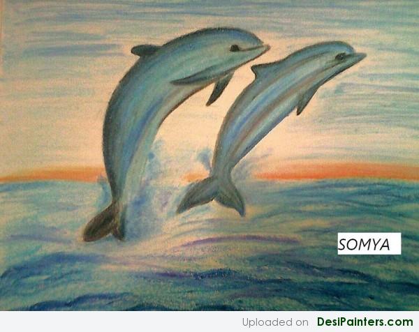 Painting Of A Pair Of Dolphins - DesiPainters.com