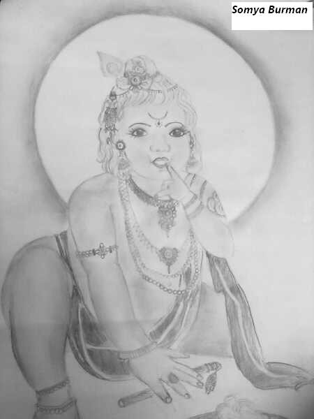 Pencil Sketch Of Lord Krishna - DesiPainters.com