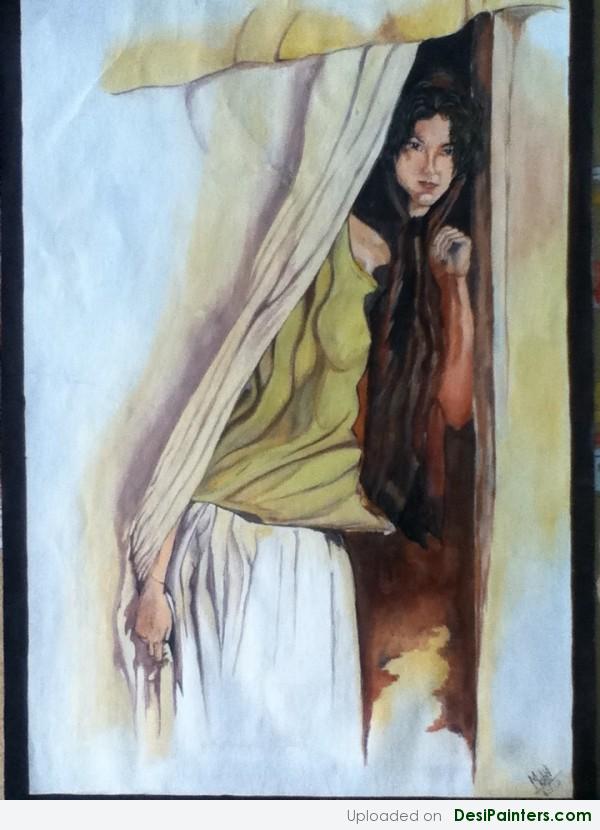 Watercolor Painting Of A Girl By Mohit - DesiPainters.com