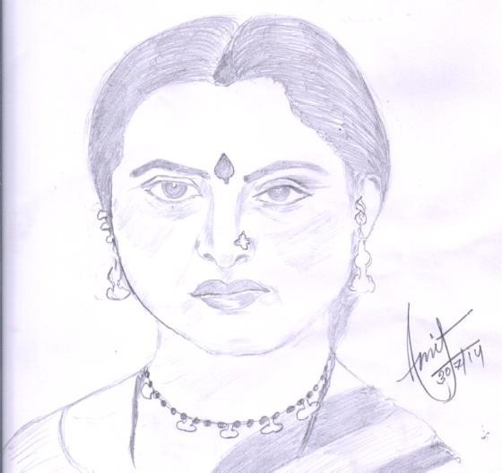 Sketch Of Bollywood Actress Rekha - DesiPainters.com