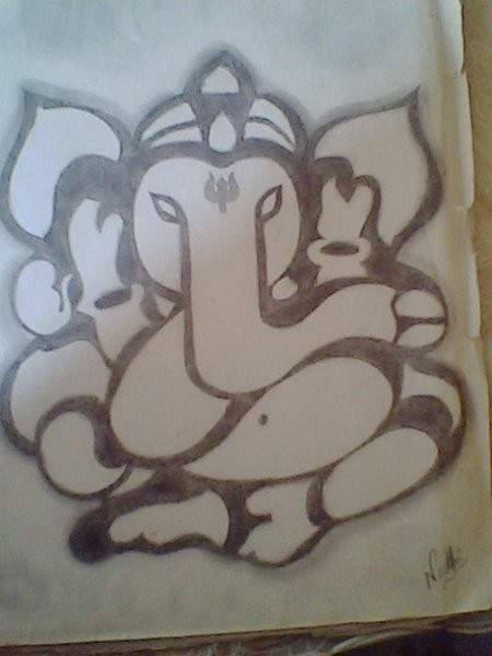 Charcoal Sketch Of Ganpati Bappa - DesiPainters.com