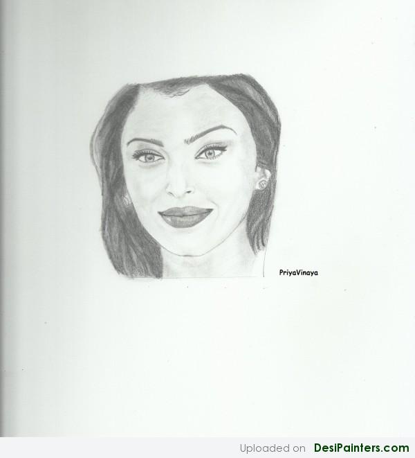 Pencil Sketch Of Aishwarya Rai - DesiPainters.com