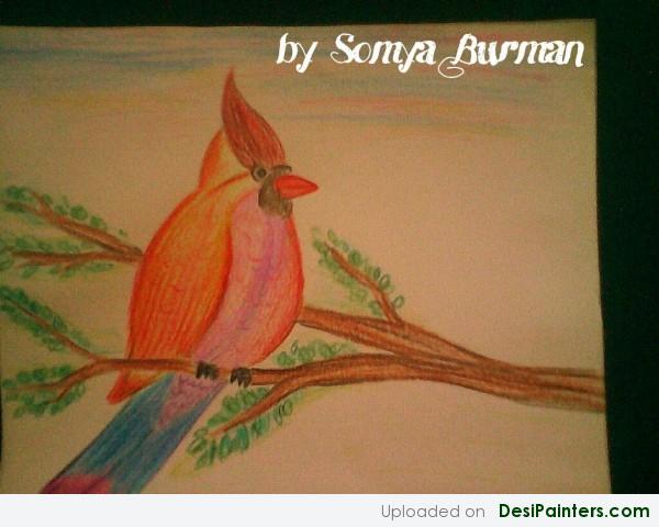 Pencil Colours Painting Of Colourful Bird