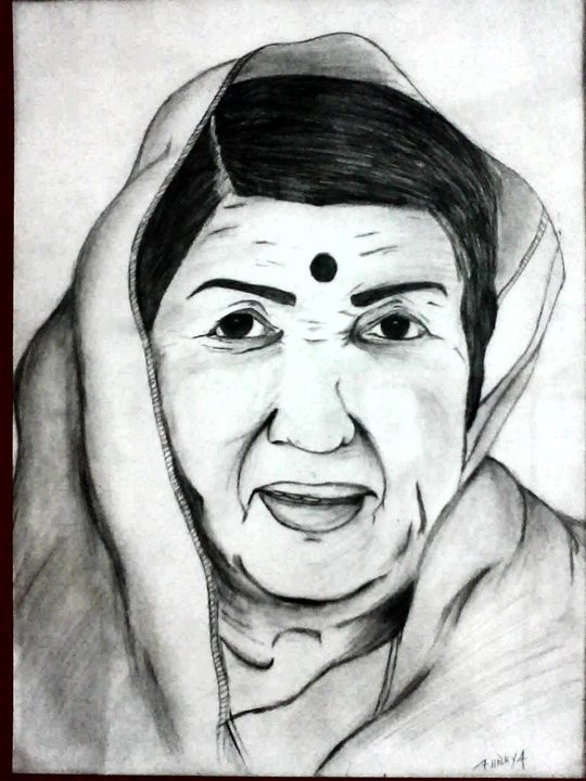 Lata Mangeshkar Sketch - DesiPainters.com