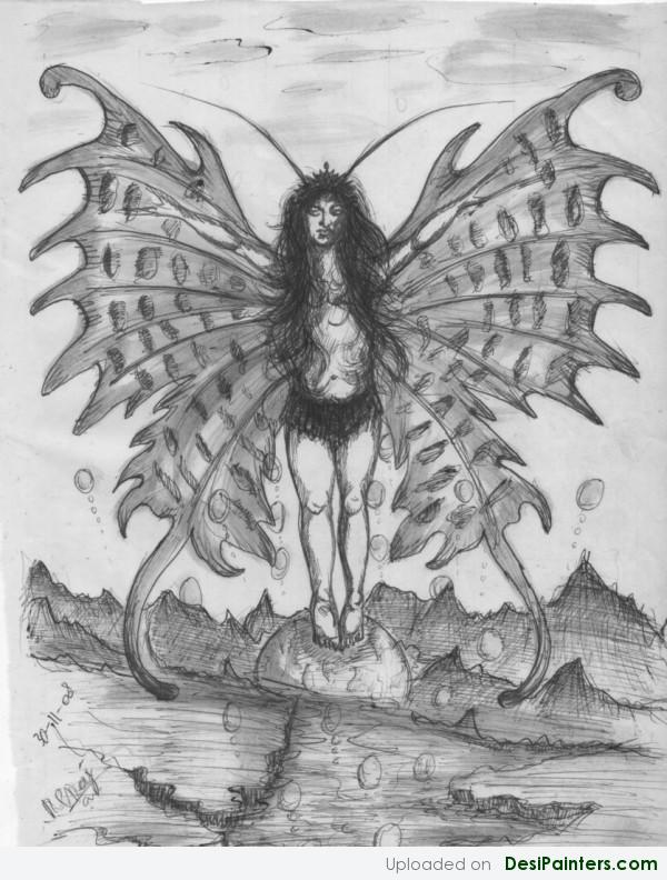 Butterfly Girl – Sketch - DesiPainters.com