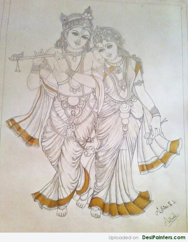 Radha Krishna Sketch - DesiPainters.com