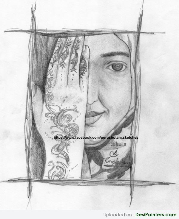 Indian Girl Sketch - DesiPainters.com